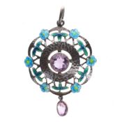 Murrle Bennett Arts & Crafts Enamel and Amethyst Pendant, 6g
