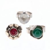 Modernist Scandinavian Silver Ring Collection, including Ruby, 17.5g