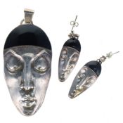 Etienne David Art Deco French Sleeping Pierrot Silver Pendant and Earrings Set, 36g