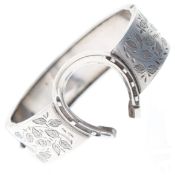 Antique Horseshoe Etched Silver Bangle, 23g
