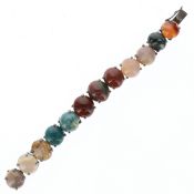 Agate Chunky Cabochon Silver Panel Bracelet, 55g