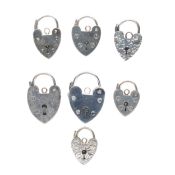 Sterling Silver Heart Padlock Clasp Collection including Mid Century, Etched, 16.2g
