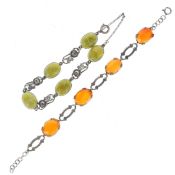 Sterling Silver Panel Bracelet Collection including Carnelian, Glass Agate, 30g