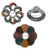 Antique Scottish Revival Agate Silver Brooch Collection, 44g
