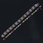 Silver Gemstone Tennis Bracelet Pair, 43.5g