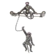 Victorian Paste Silver Monkey Brooch, 8g