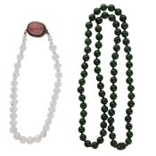 Chinese Export Necklaces with Silver Clasps including Nephrite and Rock Crystal, 195.6g
