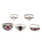 Silver Ring Collection including Paste, Gemstone, Mid Century, 11.5g