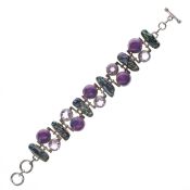 Sterling Silver Gemstone Bracelet including Amethyst, Baroque Pearl, Chrysocolla, 49.5g
