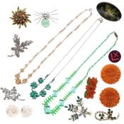 Antique and Later Jewellery Collection including Early Plastic, Russian Lacquer, Dress Clips