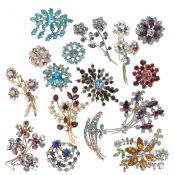 Costume Brooch Collection including Iris Glass, Floral