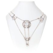 Arts & Crafts Inspired Moonstone Sterling Silver Necklace, 32.4g