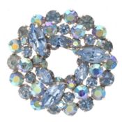 1960s Sherman Blue Aurora Borealis Floral Brooch