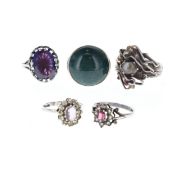 Gemstone and Paste Sterling Silver Ring Collection, including Mid Century, Dragon, 34.5g