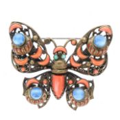 Art Deco Czech Filigree Butterfly Brooch Attributed to Neiger Brothers, 20g