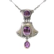 Murrle Bennett Arts & Crafts Amethyst Silver Lavalier Necklace, 30g