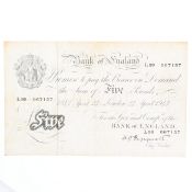 1947 Bank Of England White Fiver 5 Pound Note