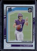 J.J. MCCARTHY 2024 PANINI OPTIC SILVER PRIZM ROOKIE CARD