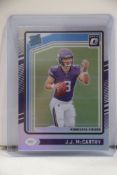 J.J. MCCARTHY 2024 PANINI OPTIC SILVER PRIZM ROOKIE CARD