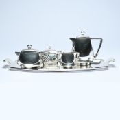 WISKEMANN silver-plated Art Deco coffee set consisting of coffee and teapot, sugar bowl, milk jug an