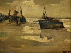 Alfons DE CUYPER (1887-1950), Boats on the beach, oil on panel, signed