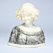 Gustave VAN VAERENBERGH (1873-1927), bust of a young girl in marble and alabaster, signed