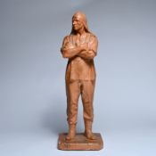 Emile JESPERS (1862-1918), brown patinated plaster, The Pouch Carrier, signed
