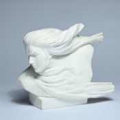 Bust of a young man with wavy hair, sculpted from white Carrara marble, anonymous, circa 1920
