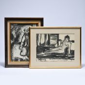 Paul PERMEKE (1918-1990), 2 drawings, Reclining Nude and Clown, signed