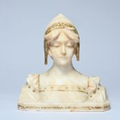 Finely crafted alabaster bust of a girl with medieval headdress, Italy, circa 1900