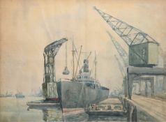 Albert Isidore DEVOS (1868-1950) (attributed), Port of Antwerp, watercolor