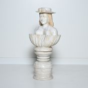 Marble bust of a lady with a hat on a marble base (2 parts)
