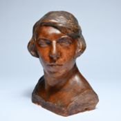 Karel Bonaugure (1880-1947), lady's bust, brown patinated terracotta, signed