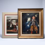Paul PERMEKE (1918-1990), 2 oil paintings, Clown and Bedroom Interior, signed