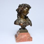 Eugène Antoine AIZELIN (1821-1902), patinated bronze bust on marble base, signed