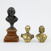 Bronze bust of Voltaire and gilt bronze busts of Leopold I and Louise Marie, 19th century