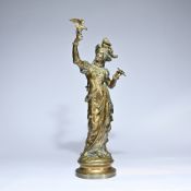 Charles ANFRIE (1833-1905), Chasseresse au faucon, gilded bronze statue, signed