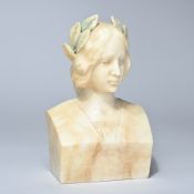 Italian school, Florence, marble bust of a girl with a laurel wreath, signed