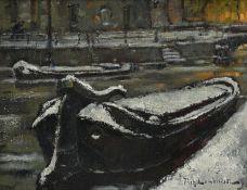 Achiel LOMBAERT (1911-1990), Boats at the Quay in Ghent, oil on canvas, signed