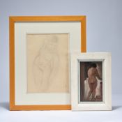Alfons DE CUYPER (1887-1950), a pencil drawing and a small oil painting, Lying and standing nude, si