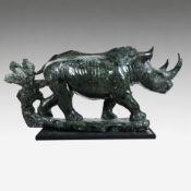African stone sculpture of a rhinoceros, made of the hard stone type verdite, signed Kingstone Ronya
