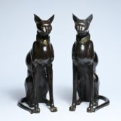 Pair of black patinated bronze Egyptian cat figurines, marked Daste, 1970s