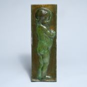 Edmé BOUCHARDON (1698-1762) (attributed), green patinated bronze relief of a child, posthumous