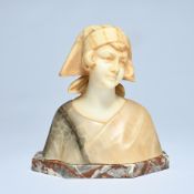 Fabio SESTINI (XIX), alabaster bust of a young girl on a marble base, signed Sestini