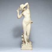 L. FELLI (19th-20th century), alabaster sculpture, Nymphe se couvrant le visage, signed