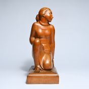 Willem AERDEN VAN (1912-2007), wooden sculpture, Seated Young Lady, signed