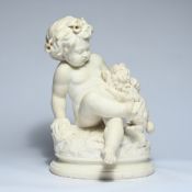 Marble sculpture of a seated child with a dog, signed Moreau