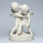 Sculpture group of two amoryes in white marble, signed F. Vichi