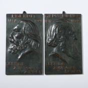 2 bronze plaques, Peter Benoit, with the text 'Taught his people to sing' and Hendrik Conscience wit