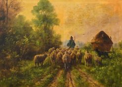 Paul SCHOUTEN (1860-1922), oil on canvas, Shepherd with sheep, signed
